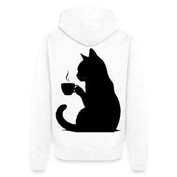 Chat noir minimaliste buvant du café - Veste à capuche bio Premium Unisexe - blanc - Dos - Thijin (182cm)