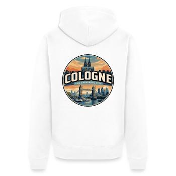 Retro Cologne Cathedral Travel Badge - Unisex Premium Organic Zip Hoodie - white - Back - Thijin (182cm)