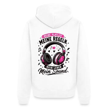 Meine Playlist Meine Regeln Mein Leben Mein Sound - Unisex Premium Bio Zip Hoodie - Weiß - Hinten - Thijin (182cm)