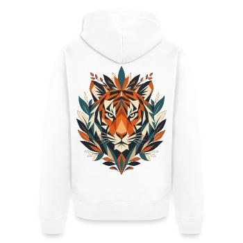 Geometrischer Tiger und Laub - Unisex Premium Bio Zip Hoodie - Weiß - Hinten - Thijin (182cm)