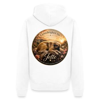 Gerechtigkeit für Hund Jette – Fellnasen - Unisex Premium Bio Zip Hoodie - Weiß - Hinten - Thijin (182cm)