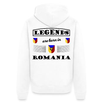 Dreifarbiges Rumänien Wappenmotiv - Unisex Premium Bio Zip Hoodie - Weiß - Hinten - Thijin (182cm)