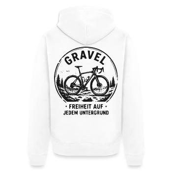 Gravel Freiheit auf jedem Untergrund - Unisex Premium Bio Zip Hoodie - Weiß - Hinten - Thijin (182cm)
