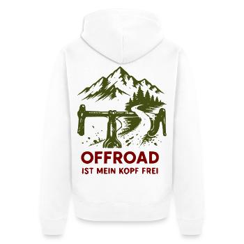 Offroad Freiheit Bergpfad - Unisex Premium Bio Zip Hoodie - Weiß - Hinten - Thijin (182cm)