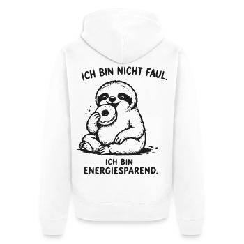 Ich bin energiesparend Faultier - Unisex Premium Bio Zip Hoodie - Weiß - Hinten - Thijin (182cm)