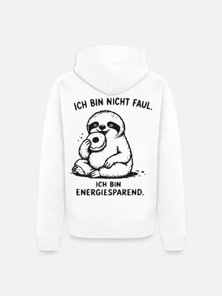Ich bin energiesparend Faultier - Unisex Premium Bio Zip Hoodie - Weiß