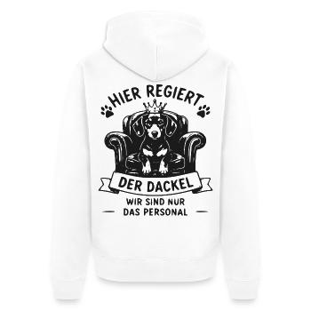 Dackelherrschaft am Thron - Unisex Premium Bio Zip Hoodie - Weiß - Hinten - Thijin (182cm)