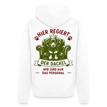 Dackel regiert: Königsstuhl - Unisex Premium Bio Zip Hoodie - Weiß - Hinten - Thijin (182cm)