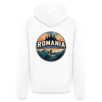 Insigne du château de Bran en Roumanie rétro - Veste à capuche bio Premium Unisexe - blanc - Dos - Thijin (182cm)