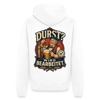 Durst Wird Bearbeitet Bier Shirt - Unisex Premium Bio Zip Hoodie - Weiß - Hinten - Thijin (182cm)