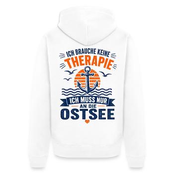 Ich brauche keine Therapie ich muss an die Ostsee - Unisex Premium Bio Zip Hoodie - Weiß - Hinten - Thijin (182cm)