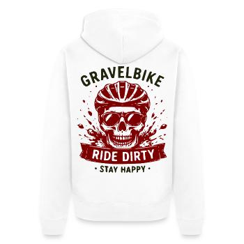 Gravel Bike Skull Ride Dirty Stay Happy - Unisex Premium Organic Zip Hoodie - white - Back - Thijin (182cm)