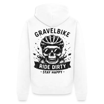Gravel Bike Skull Ride Dirty Stay Happy - Unisex Premium Organic Zip Hoodie - white - Back - Thijin (182cm)