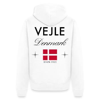 Vejle, Denmark coordinates, travel, souvenir - Unisex Premium Organic Zip Hoodie - white - Back - Thijin (182cm)