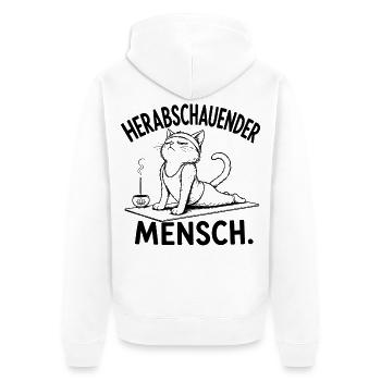 Herabschauender Mensch – Yoga Katze - Unisex Premium Bio Zip Hoodie - Weiß - Hinten - Thijin (182cm)