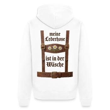 Meine Lederhose ist in der Wäsche Bayern Sprüche - Unisex Premium Bio Zip Hoodie - Weiß - Hinten - Thijin (182cm)