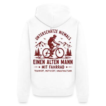 Alpenradfahrer Nie Unterschätzen - Unisex Premium Bio Zip Hoodie - Weiß - Hinten - Thijin (182cm)