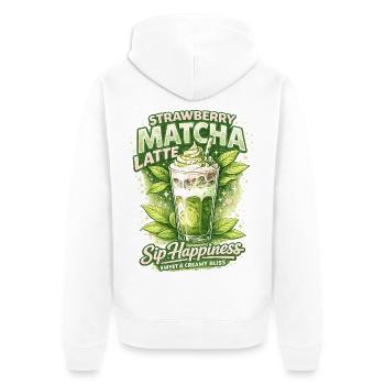 Strawberry Matcha Latte Bliss - Unisex Premium Organic Zip Hoodie - white - Back - Thijin (182cm)