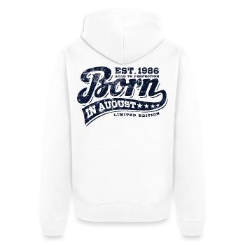 Né en août 1986 - Anniversaire - Cadeau - Veste à capuche bio Premium Unisexe - blanc - Dos - Thijin (182cm)