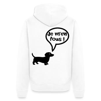 Chien - Je m'en fous - Veste à capuche bio Premium Unisexe - blanc - Dos - Thijin (182cm)