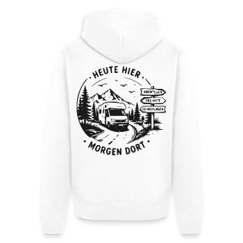 Morgen Dort Abenteuerpfad - Unisex Premium Bio Zip Hoodie - Weiß - Hinten - Thijin (182cm)