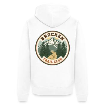 Brocken Trail Club | Resin Vintage Badge - Unisex Premium Organic Zip Hoodie - white - Back - Thijin (182cm)
