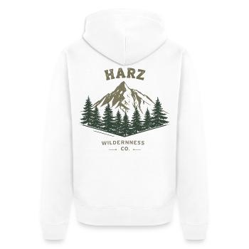 Harz Wilderness Co. | Vintage Mountain - Unisex Premium Bio Zip Hoodie - Weiß - Hinten - Thijin (182cm)