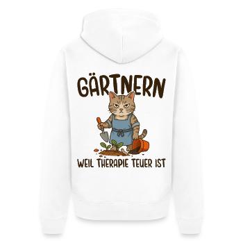 Gärtnern Weil Therapie Teuer ist - Mürrische Katze - Unisex Premium Bio Zip Hoodie - Weiß - Hinten - Thijin (182cm)