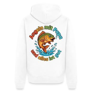 Angeln mit Papa - Unisex Premium Bio Zip Hoodie - Weiß - Hinten - Thijin (182cm)