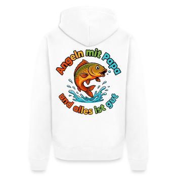 Angeln mit Papa – Alles ist gut - Unisex Premium Bio Zip Hoodie - Weiß - Hinten - Thijin (182cm)