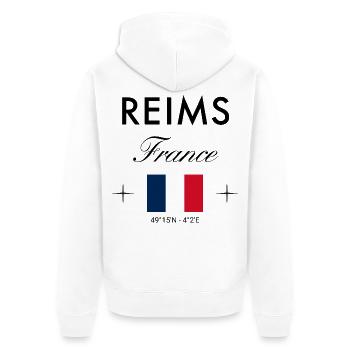 Reims, France, coordonnée Souvenir de voyage - Veste à capuche bio Premium Unisexe - blanc - Dos - Thijin (182cm)