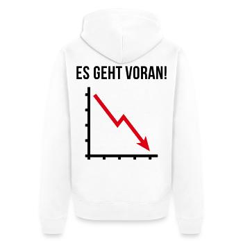 Es Geht Voran! (Fortschritt / Abwärts / POS 2C) - Unisex Premium Bio Zip Hoodie - Weiß - Hinten - Thijin (182cm)