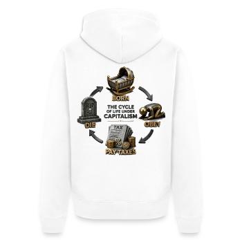 Capitalism Cycle Satire - Unisex Premium Organic Zip Hoodie - white - Back - Thijin (182cm)