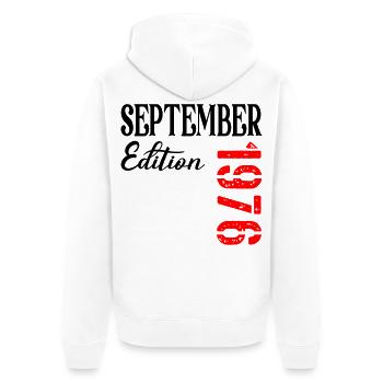 50th birthday September 1976 - Unisex Premium Organic Zip Hoodie - white - Back - Thijin (182cm)