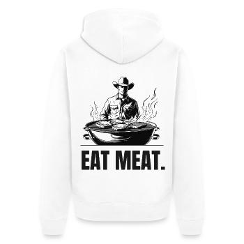 EAT MEAT | Carnivore T-Shirt | Steak Statement - Unisex Premium Organic Zip Hoodie - white - Back - Thijin (182cm)