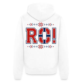 RO! Norwegen 2026 Stickerei - Unisex Premium Bio Zip Hoodie - Weiß - Hinten - Thijin (182cm)