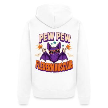 Pew Pew Fledermausclub – Lustiger Vampir - Unisex Premium Bio Zip Hoodie - Weiß - Hinten - Thijin (182cm)