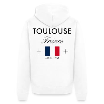 Toulouse, France, coordonnées Souvenir de voyage - Veste à capuche bio Premium Unisexe - blanc - Dos - Thijin (182cm)