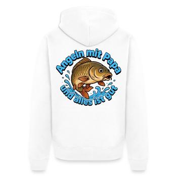 Angeln mit Papa – Alles ist Gut - Unisex Premium Bio Zip Hoodie - Weiß - Hinten - Thijin (182cm)