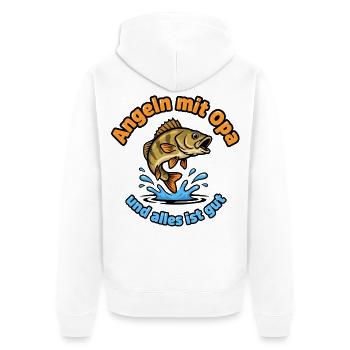 Angeln mit Opa – Alles ist gut - Unisex Premium Bio Zip Hoodie - Weiß - Hinten - Thijin (182cm)