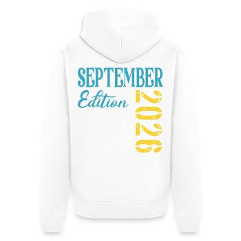 Baby Geburt  September 2026 - Unisex Premium Bio Zip Hoodie - Weiß - Hinten - Thijin (182cm)