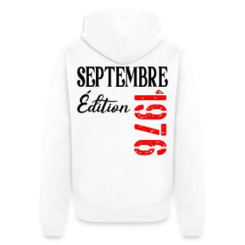 France 50e Anniversaire Septembre 1976 - Veste à capuche bio Premium Unisexe - blanc - Dos - Thijin (182cm)