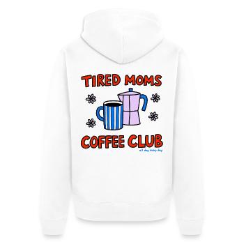 Müde Mamas Kaffee Klub - Unisex Premium Bio Zip Hoodie - Weiß - Hinten - Thijin (182cm)