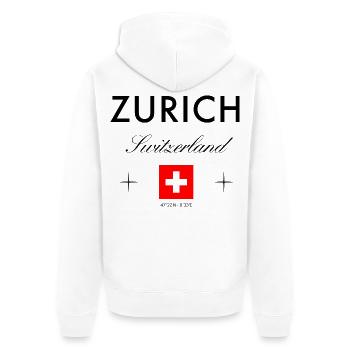 Zürich Schweiz Koordinaten Reise Souvenir - Unisex Premium Bio Zip Hoodie - Weiß - Hinten - Thijin (182cm)