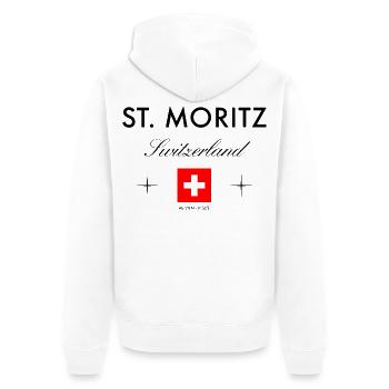 St. Moritz Schweiz Koordinaten Reise Souvenir - Unisex Premium Bio Zip Hoodie - Weiß - Hinten - Thijin (182cm)