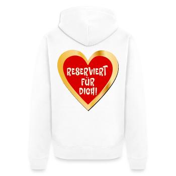 Reservierung Liebe Herz - Unisex Premium Bio Zip Hoodie - Weiß - Hinten - Thijin (182cm)