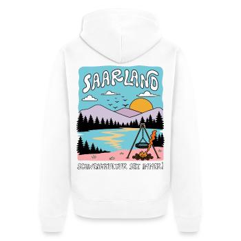 Saarland - Schwenkkultur seit immer! | Retro - Unisex Premium Bio Zip Hoodie - Weiß - Hinten - Thijin (182cm)