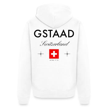 Gstaad Schweiz Koordinaten Reise Souvenir - Unisex Premium Bio Zip Hoodie - Weiß - Hinten - Thijin (182cm)