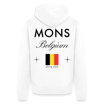 Mons Belgien Koordinaten Reise Souvenir - Unisex Premium Bio Zip Hoodie - Weiß - Hinten - Thijin (182cm)