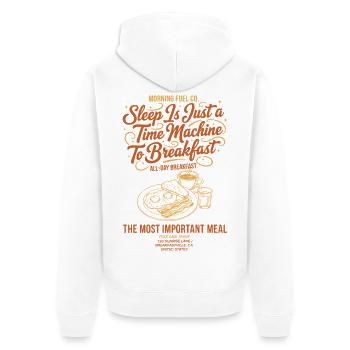 Frühstücksschlaf ist nur eine Zeitmaschine für - Unisex Premium Bio Zip Hoodie - Weiß - Hinten - Thijin (182cm)
